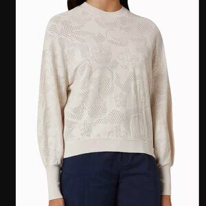 TED BAKER Aziylea Magnolia Jacquard Sweater Size 3 Large Floral Crew Neck